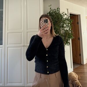 Black Fuzzy Button-Up Cardigan